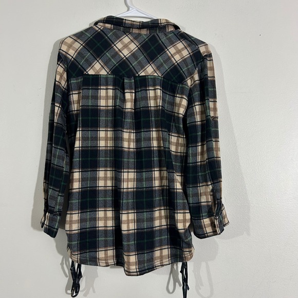 Eden & Olivia Womens Plaid Flannel Shirt Top with Drawstring Cuffs Sz L - Picture 9 of 9